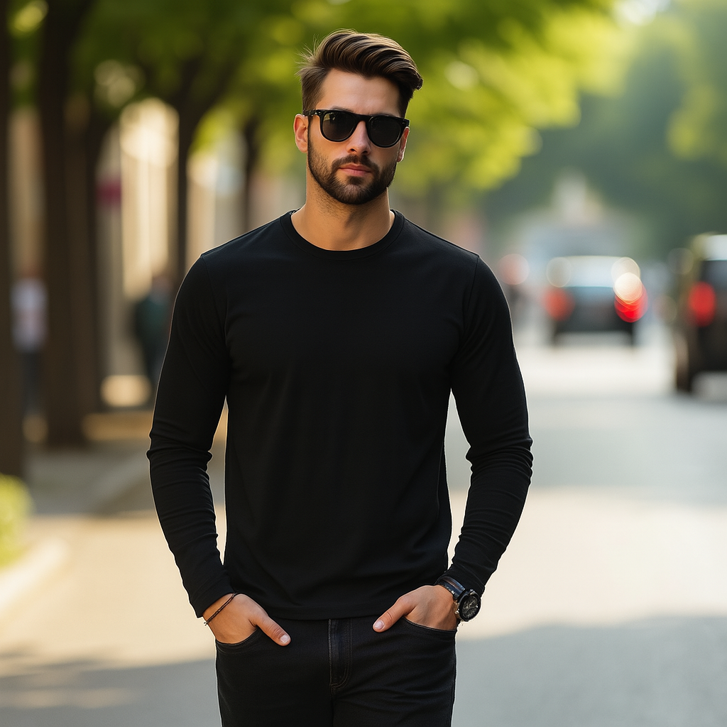 Mens 3 Pack Long Sleeve T-Shirts Cotton Blend Crew Neck Black Navy Grey S–XL Tee - Picture 8 of 15