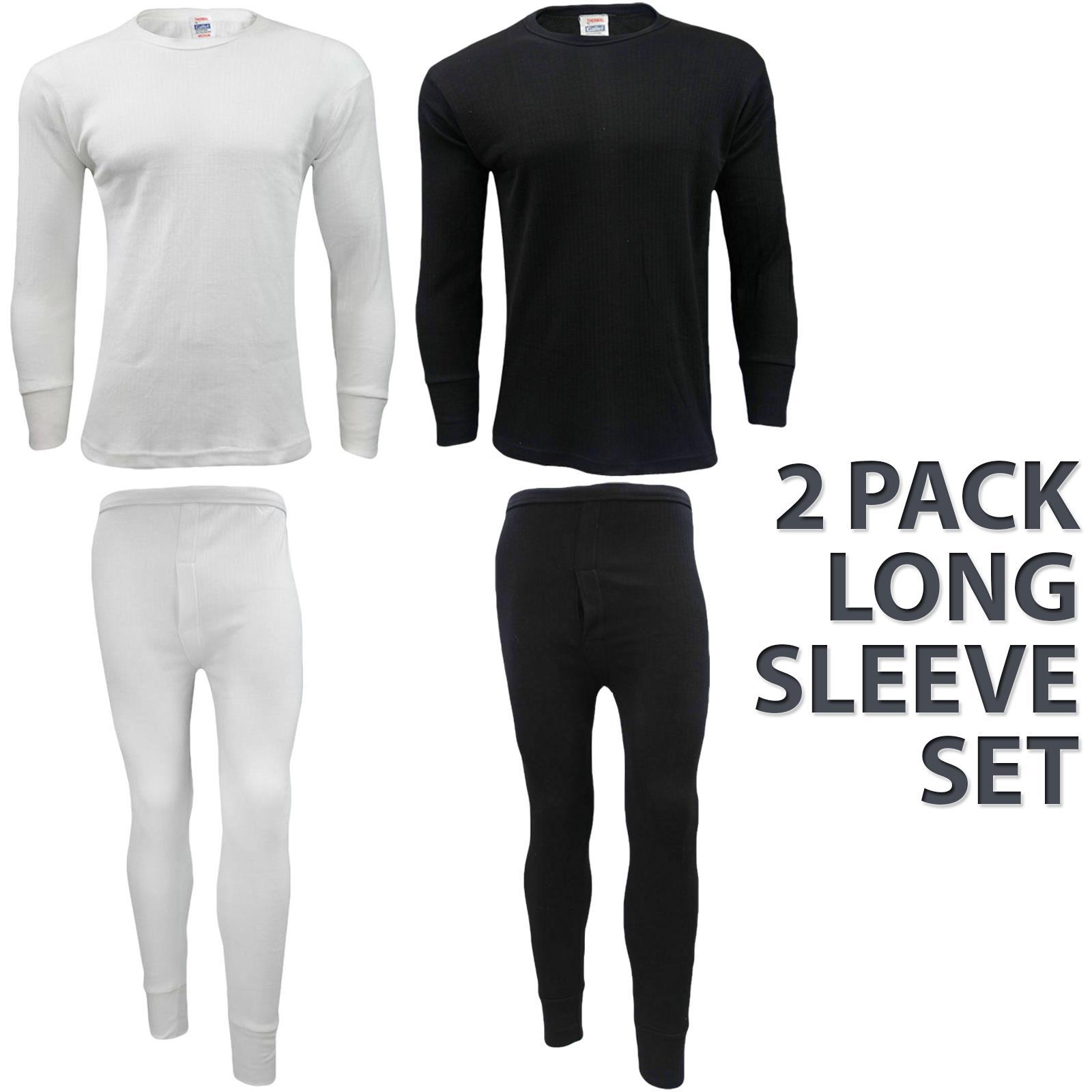 2 Full Set Mens Thermal Long Johns Top Bottom Underwear TShirt Short Long Sleeve - Picture 4 of 21