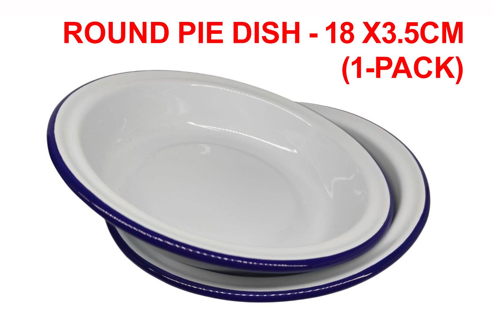Falcon Enamel Round Pie Dish - White with Blue Rim, Oven & Dishwasher Safe - Picture 20 of 91