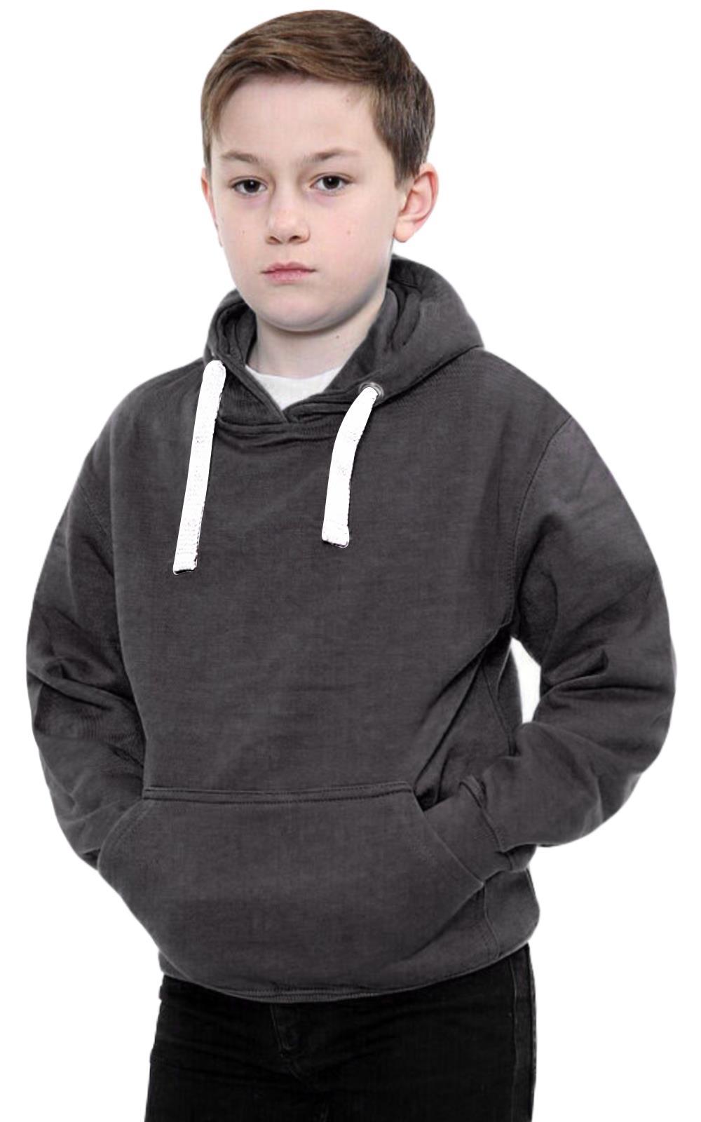 Kids Girls Boys Plain Hooded Jumper Fleece Pullover Hoodie Unisex Sweatshirt - Picture 64 of 128