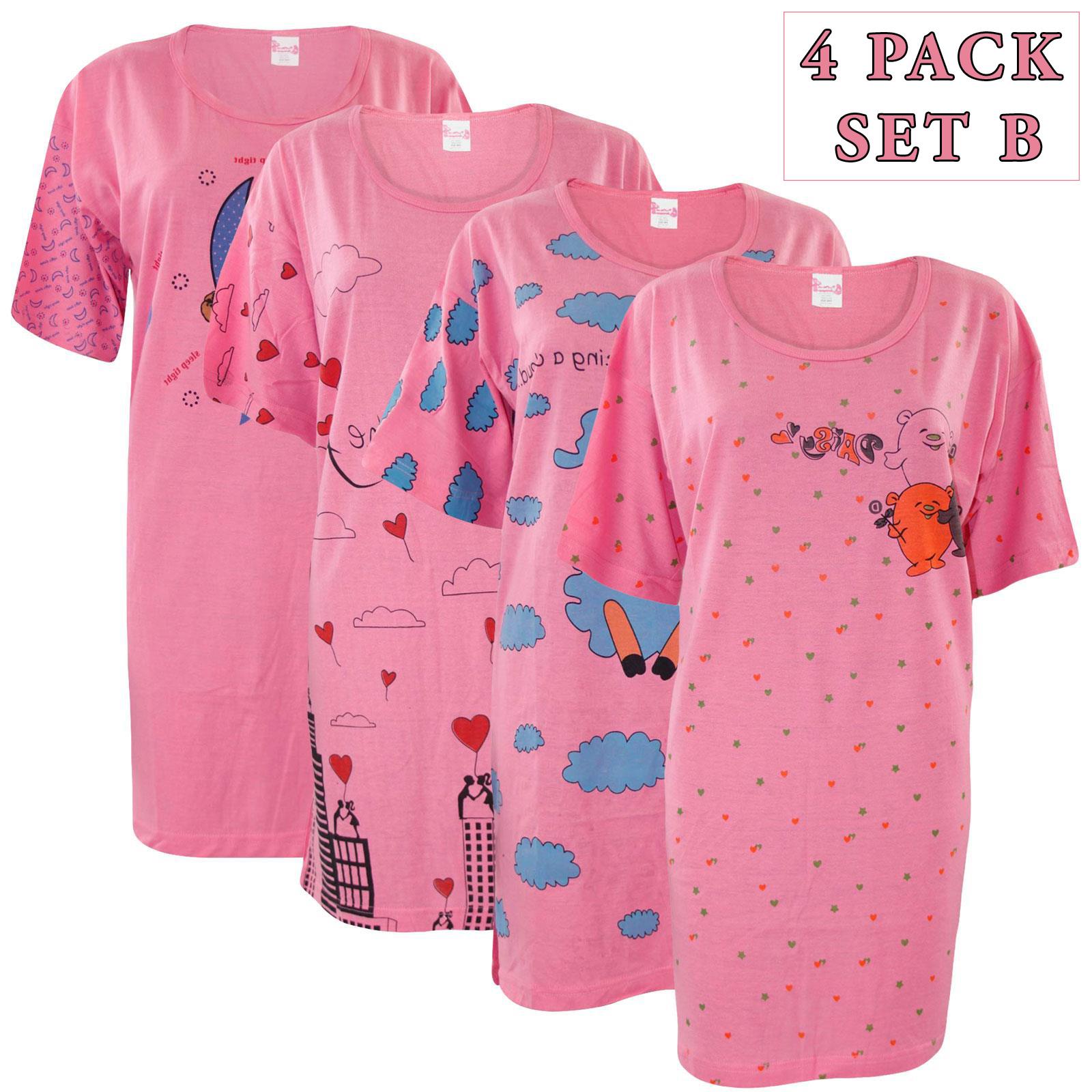 5 Pack Nightdress Nightie Women Cotton Ladies Short Sleeve Nightshirt Nightwear - Picture 37 of 59