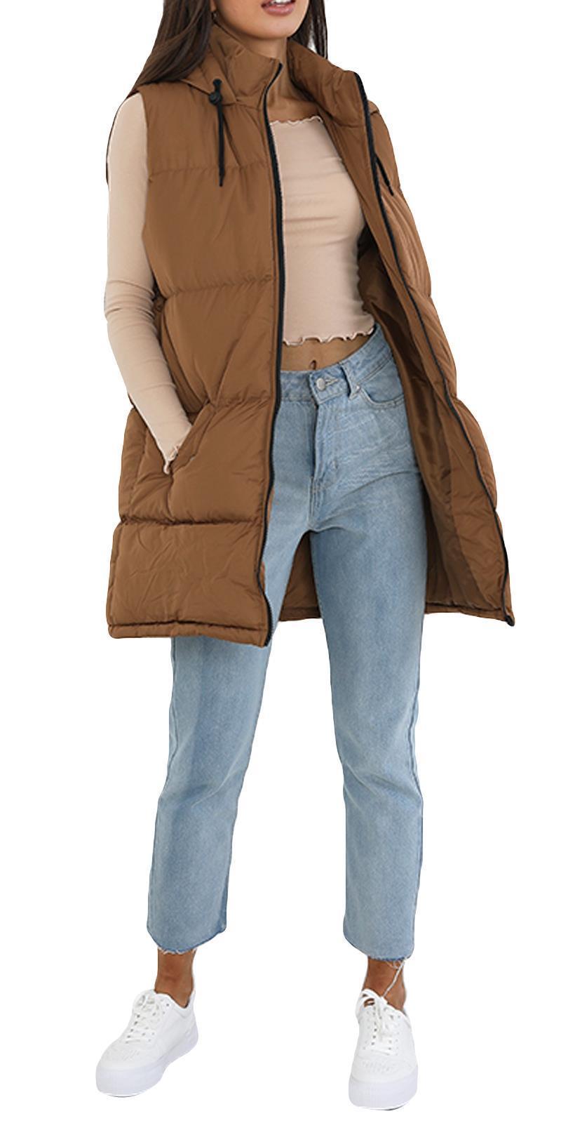 Ladies Hooded Puffer Gilet Jacket Long Line Womens Padded Top Winter Body Warmer - Picture 5 of 15