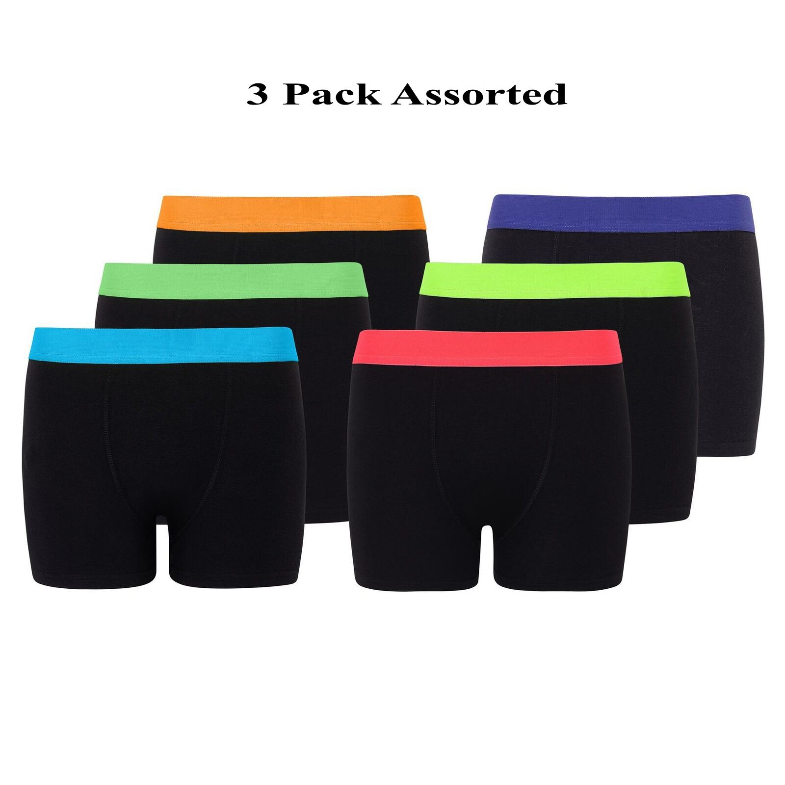 KIDS BOXER SHORTS Boy Underwear Stripe Neon Trunks Briefs 3,6,12 Pack 7