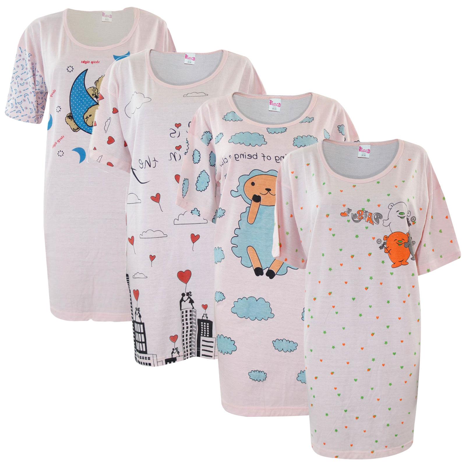 5 Pack Nightdress Nightie Women Cotton Ladies Short Sleeve Nightshirt Nightwear - Picture 48 of 59