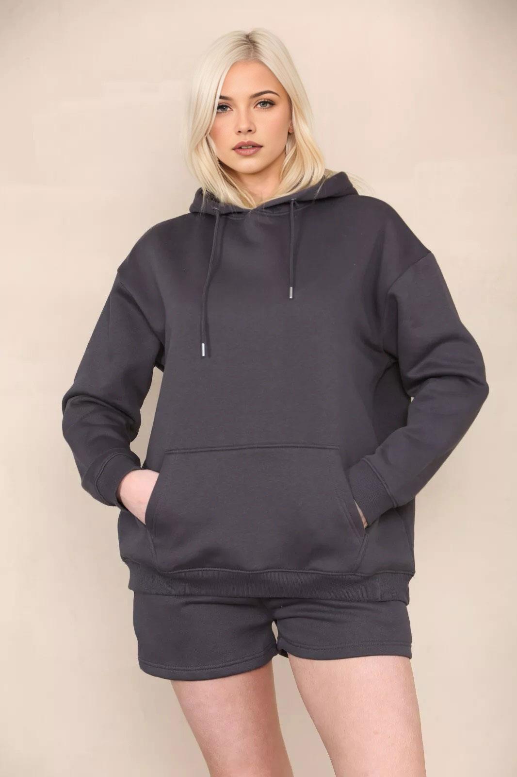 Womens Tracksuit Set Ladies Long Sleeve Lounge Wear Hoodie Fleece Sweat Short - Picture 7 of 20