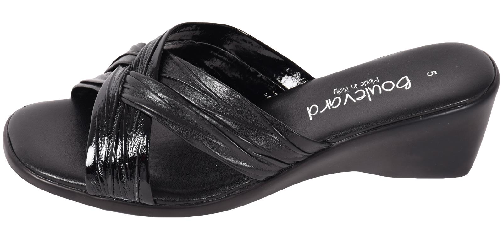 Boulevard Ladies Crossover Mule Sandal Wedge Heel Slip On Padded Socks Size 3-8 - Picture 15 of 40