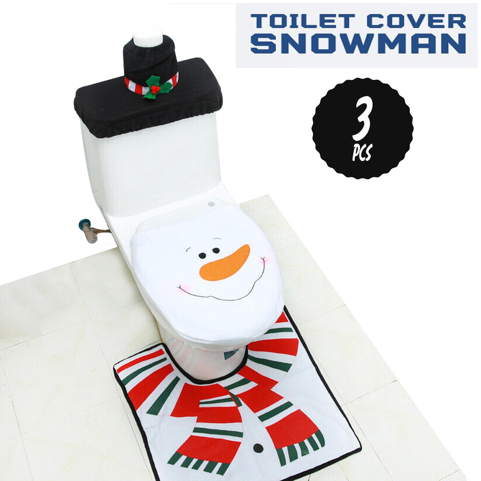 3Pcs Christmas Toilet Seat Cover Xmas Decor Bathroom Set Mat Santa