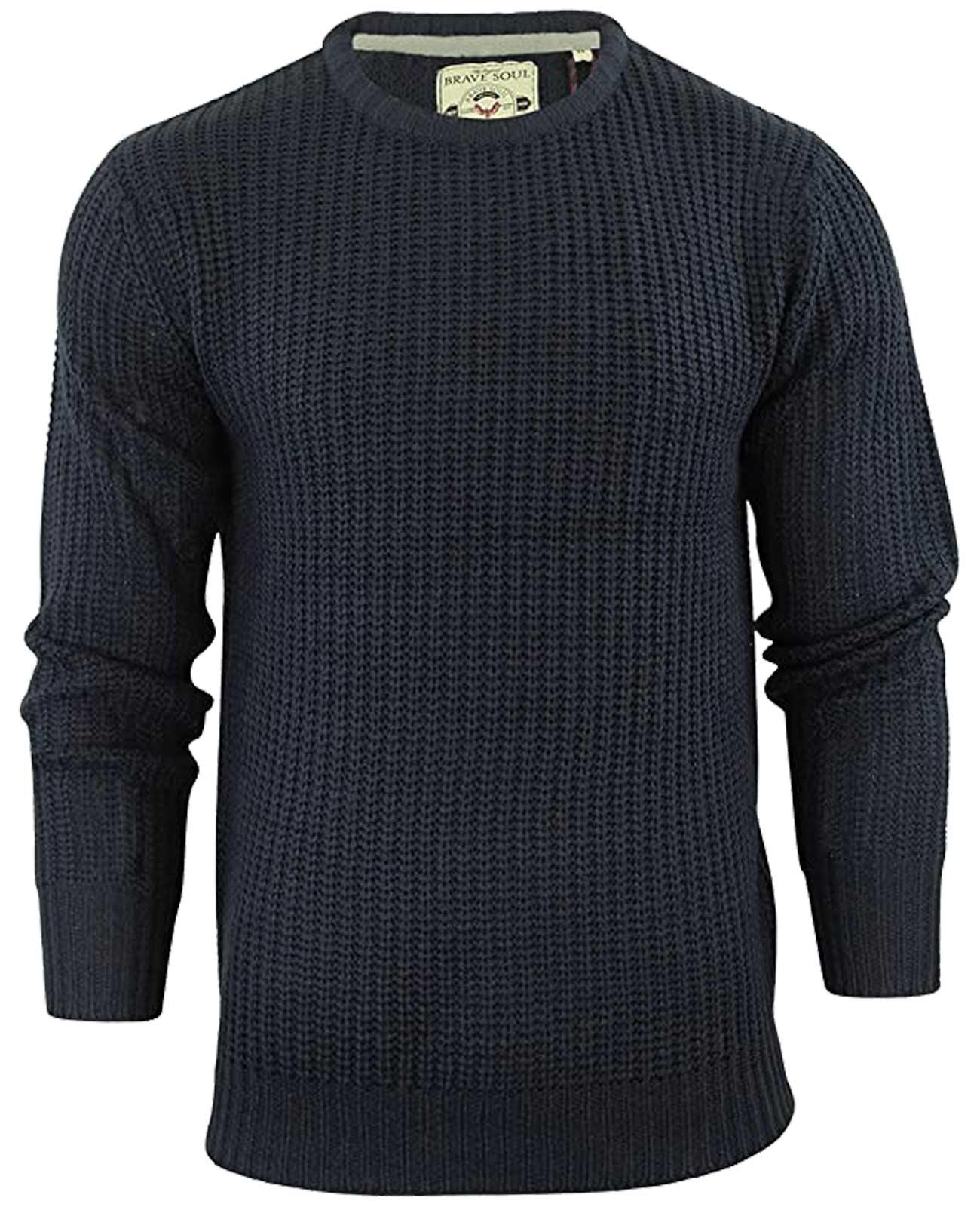 Brave Soul Mens Cable Knit Fisherman Knitted Jumper Weave Warm Pullover Sweater - Picture 40 of 51