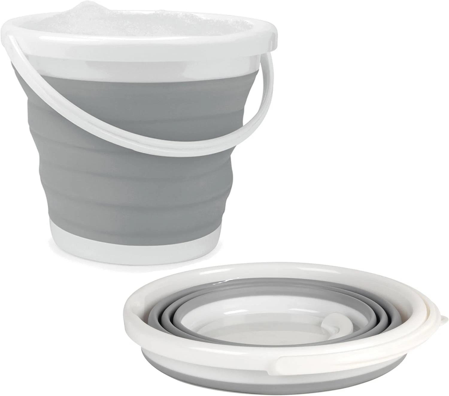 10L Collapsible Bucket Foldable Grey-White Silicone with Handle Camping Kitchen - Picture 14 of 24