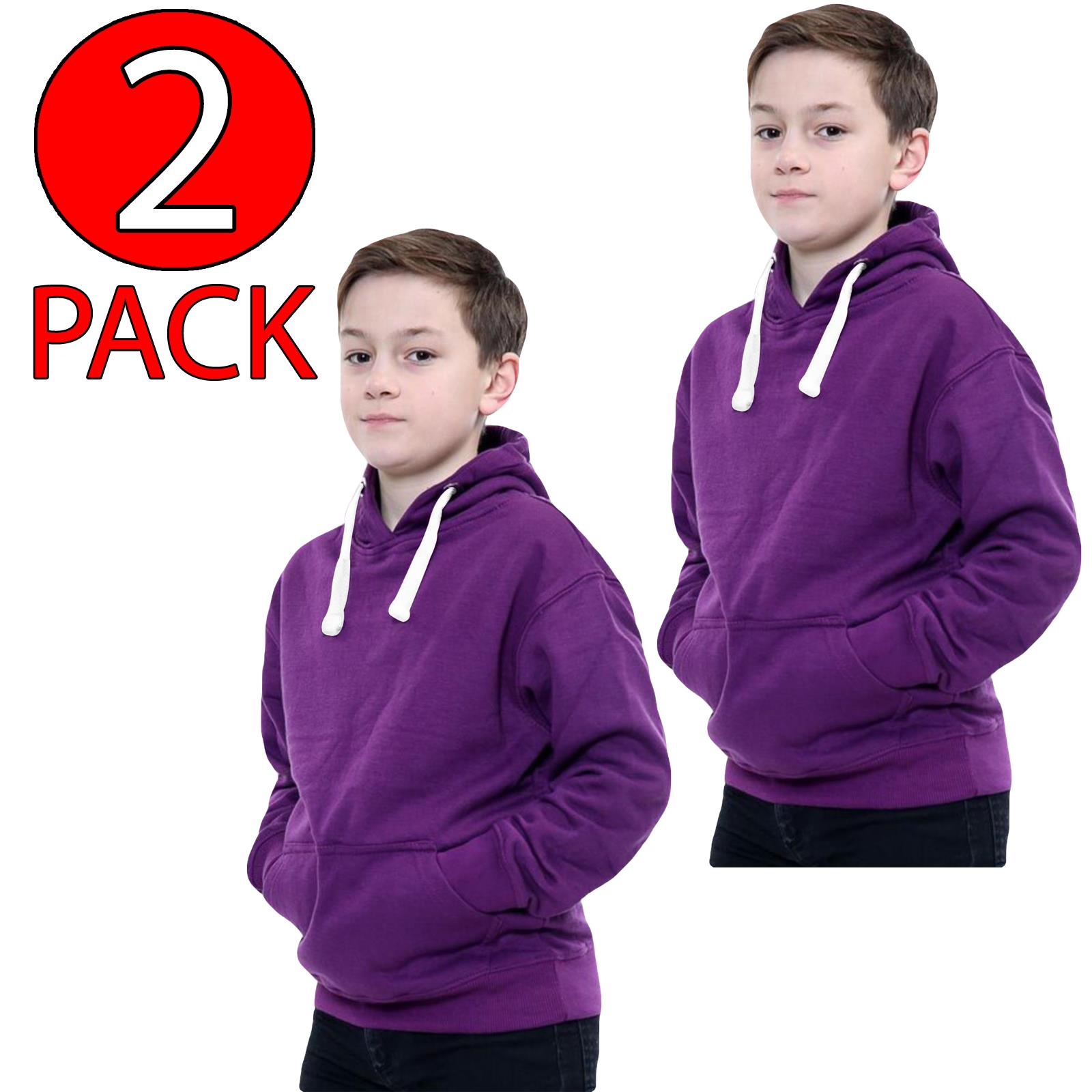 Kids Girls Boys Plain Hooded Jumper Fleece Pullover Hoodie Unisex Sweatshirt - Picture 55 of 128