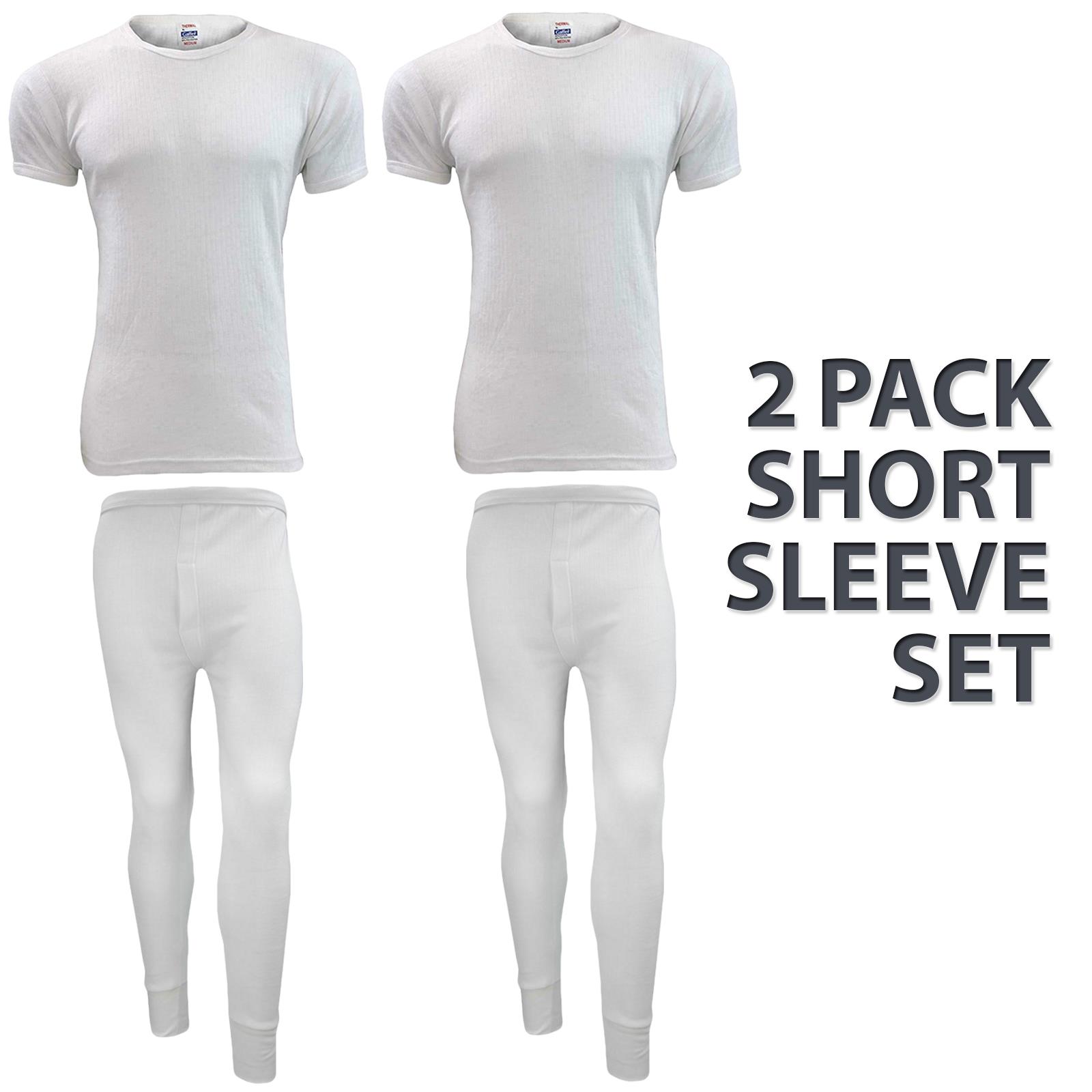 2 Full Set Mens Thermal Long Johns Top Bottom Underwear TShirt Short Long Sleeve - Picture 17 of 21