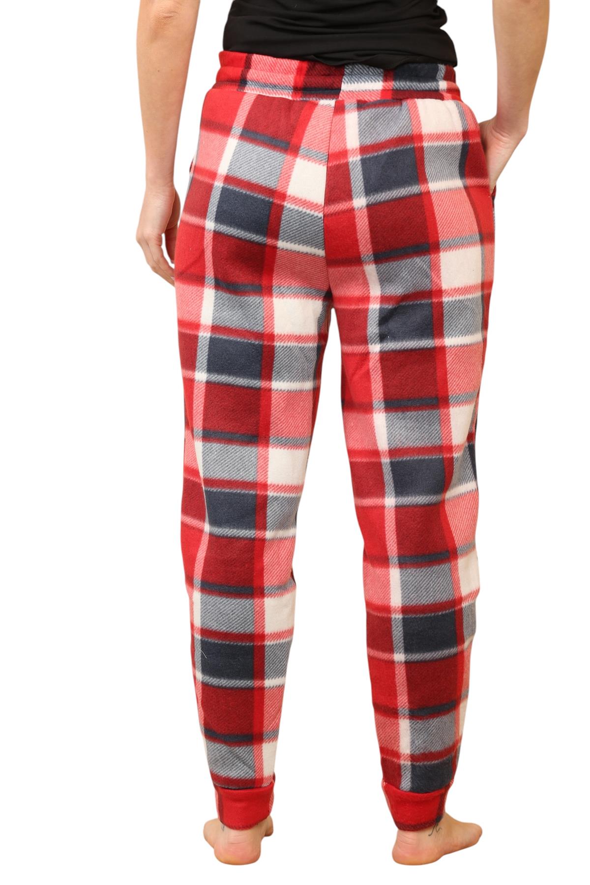 Pantalones de chándal para mujer de franela elásticos con cordón polar a cuadros PJ - Imagen 48 de 48