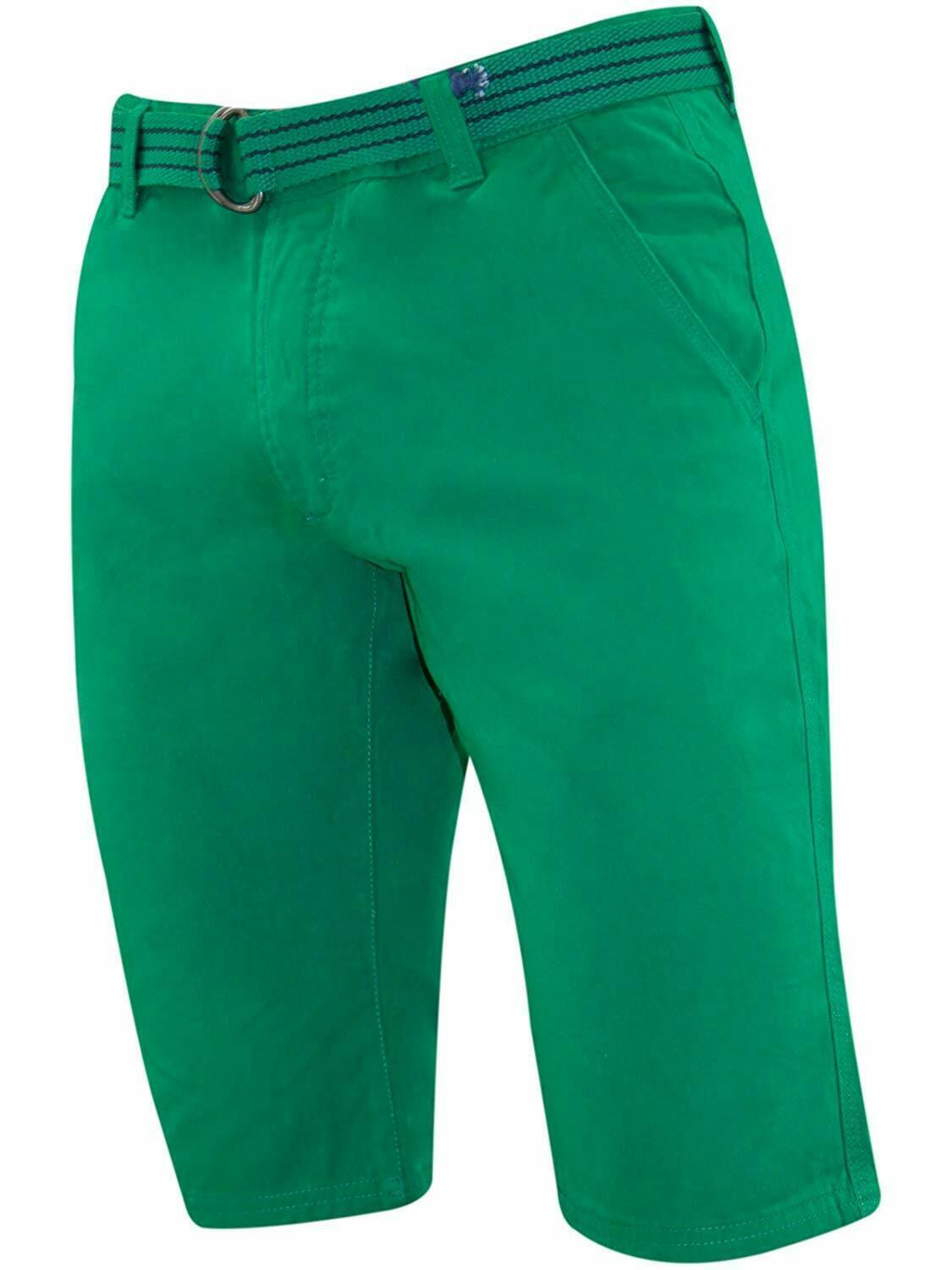 Herren Chino Shorts Freizeit Halb Hose 100% Baumwolle Sommer Jeans Frei Webgürtel - Bild 43 von 79