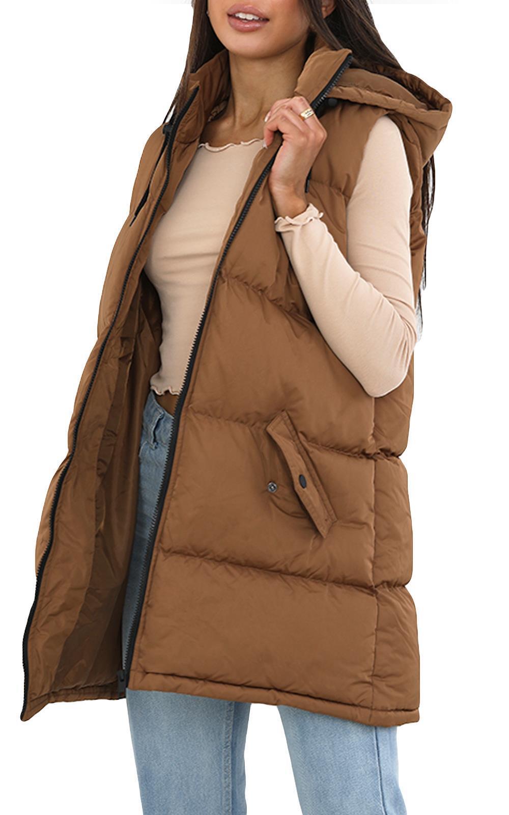 Ladies Hooded Puffer Gilet Jacket Long Line Womens Padded Top Winter Body Warmer - Picture 6 of 15