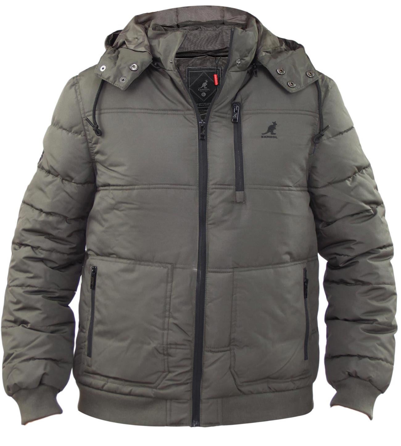 Kangol Mens Jackets Quilted Fleece Designer Faux Fur Lined Hoodies Winter Coat