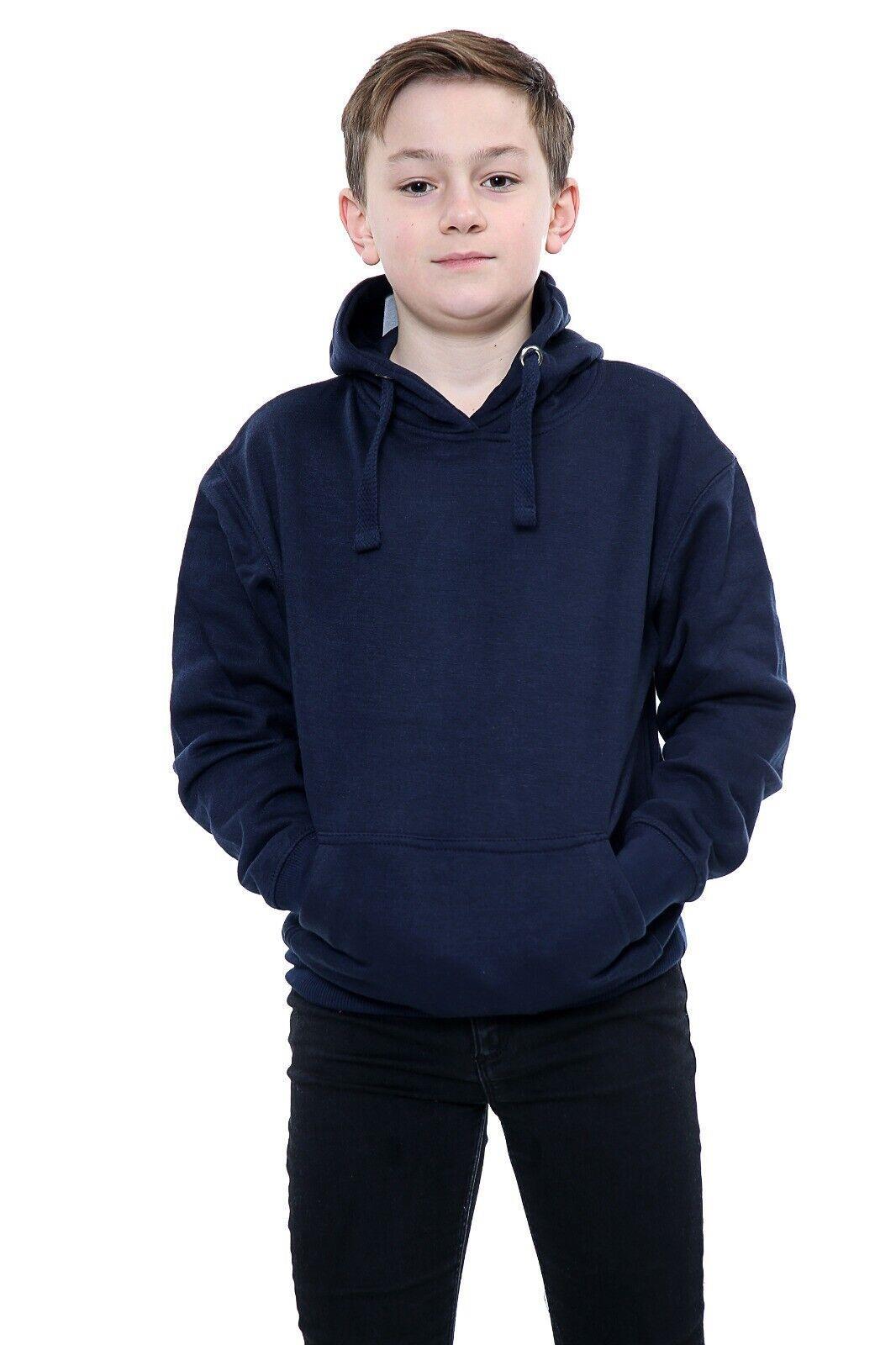 Kids Girls Boys Plain Hooded Jumper Fleece Pullover Hoodie Unisex Sweatshirt - Picture 66 of 128