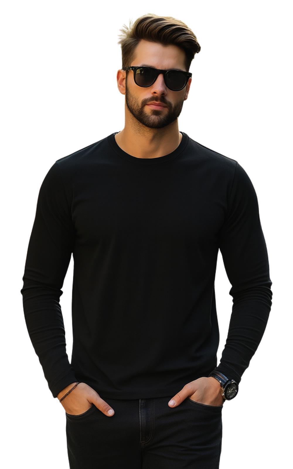 Mens 3 Pack Long Sleeve T-Shirts Cotton Blend Crew Neck Black Navy Grey S–XL Tee - Picture 14 of 15