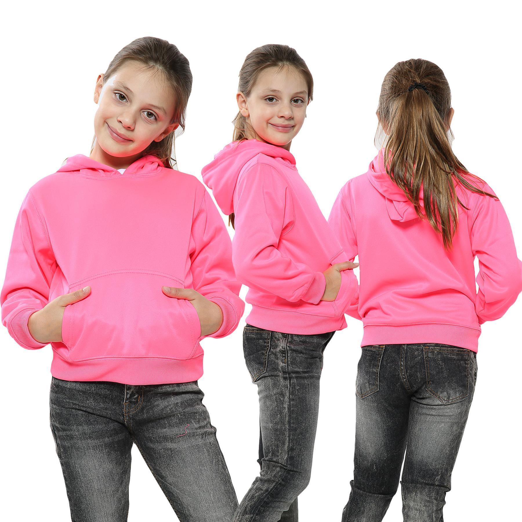 Kids Girls Boys Plain Hooded Jumper Fleece Pullover Hoodie Unisex Sweatshirt - Picture 101 of 128