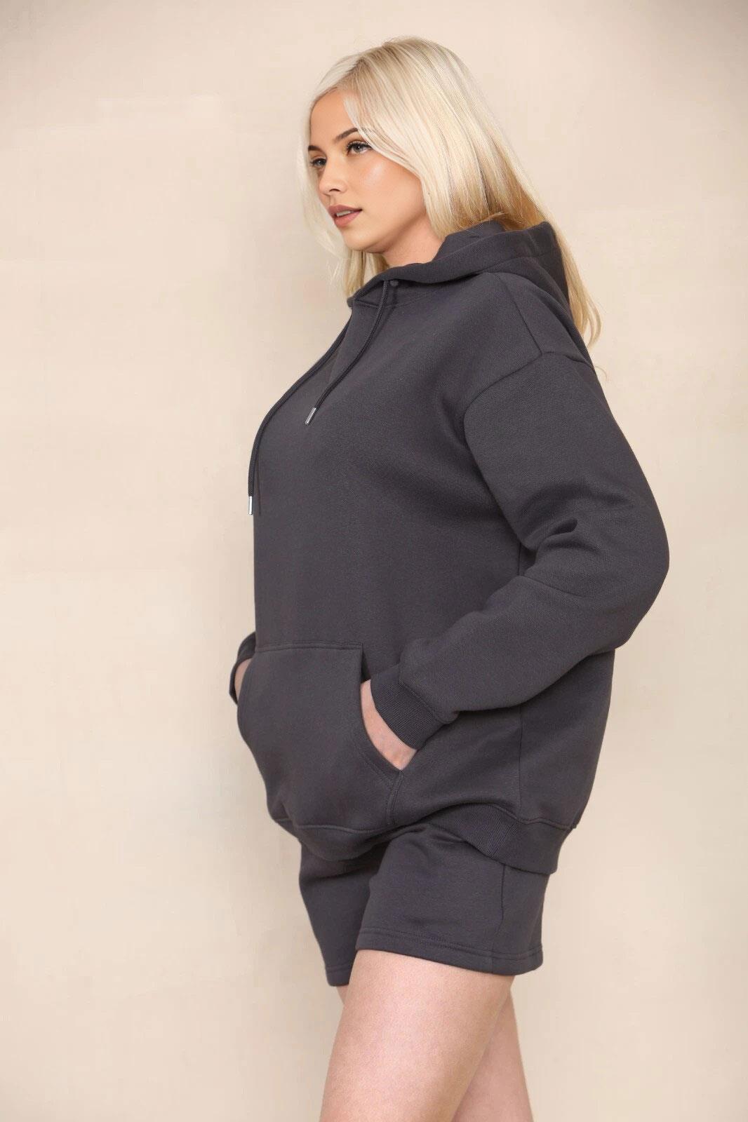 Womens Tracksuit Set Ladies Long Sleeve Lounge Wear Hoodie Fleece Sweat Short - Picture 8 of 20