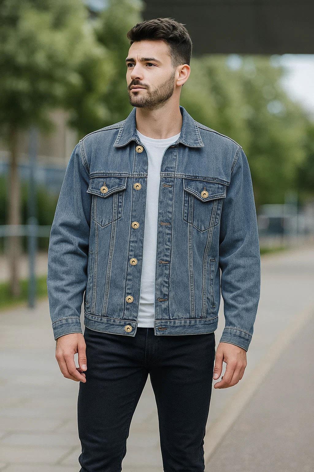 Mens Denim Jacket Classic Trucker Jeans Cotton Jacket Western Style Small To 6XL - Picture 12 of 17
