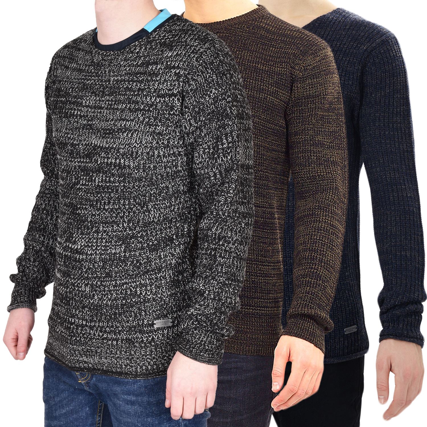 Mens Long Sleeve Ribbed Cuff Knit Winter Crew Neck Sweater Pullover Jumper Top
