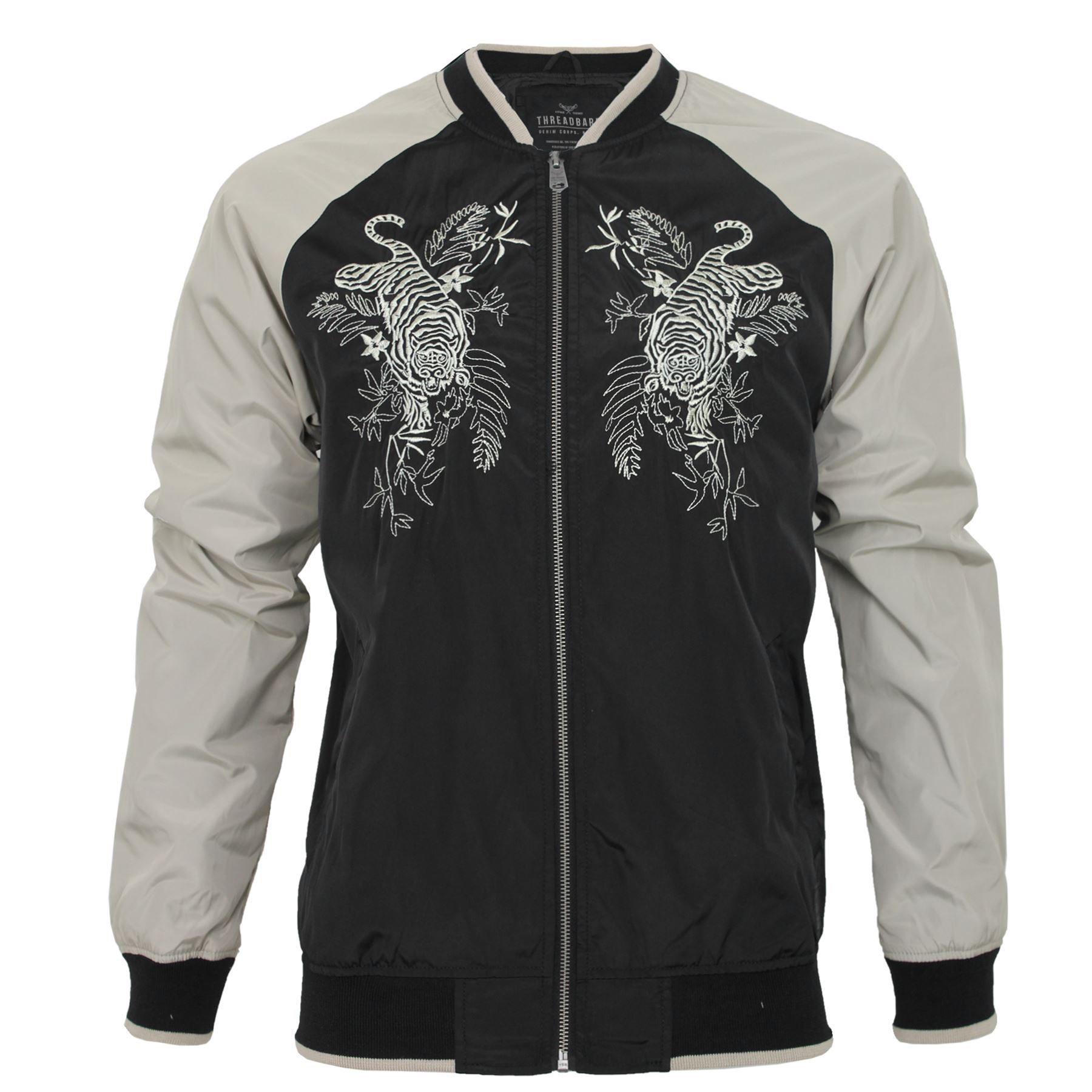 Mens Threadbare Japanese Embroided Tiger Souvenir Bomber Jacket Thin