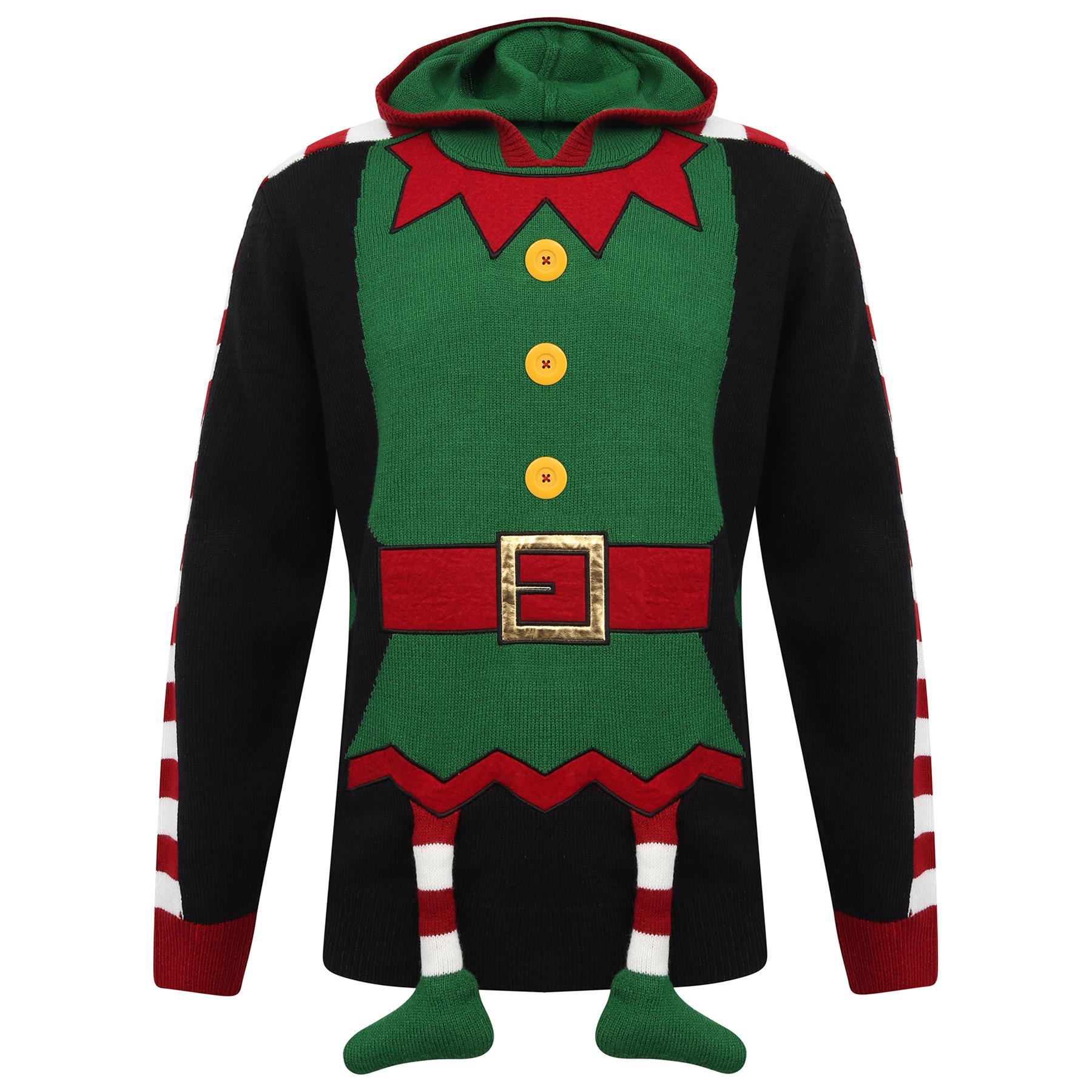Mens Christmas Festive Elf Body Christmas Knitted Hooded Outfit Sweater
