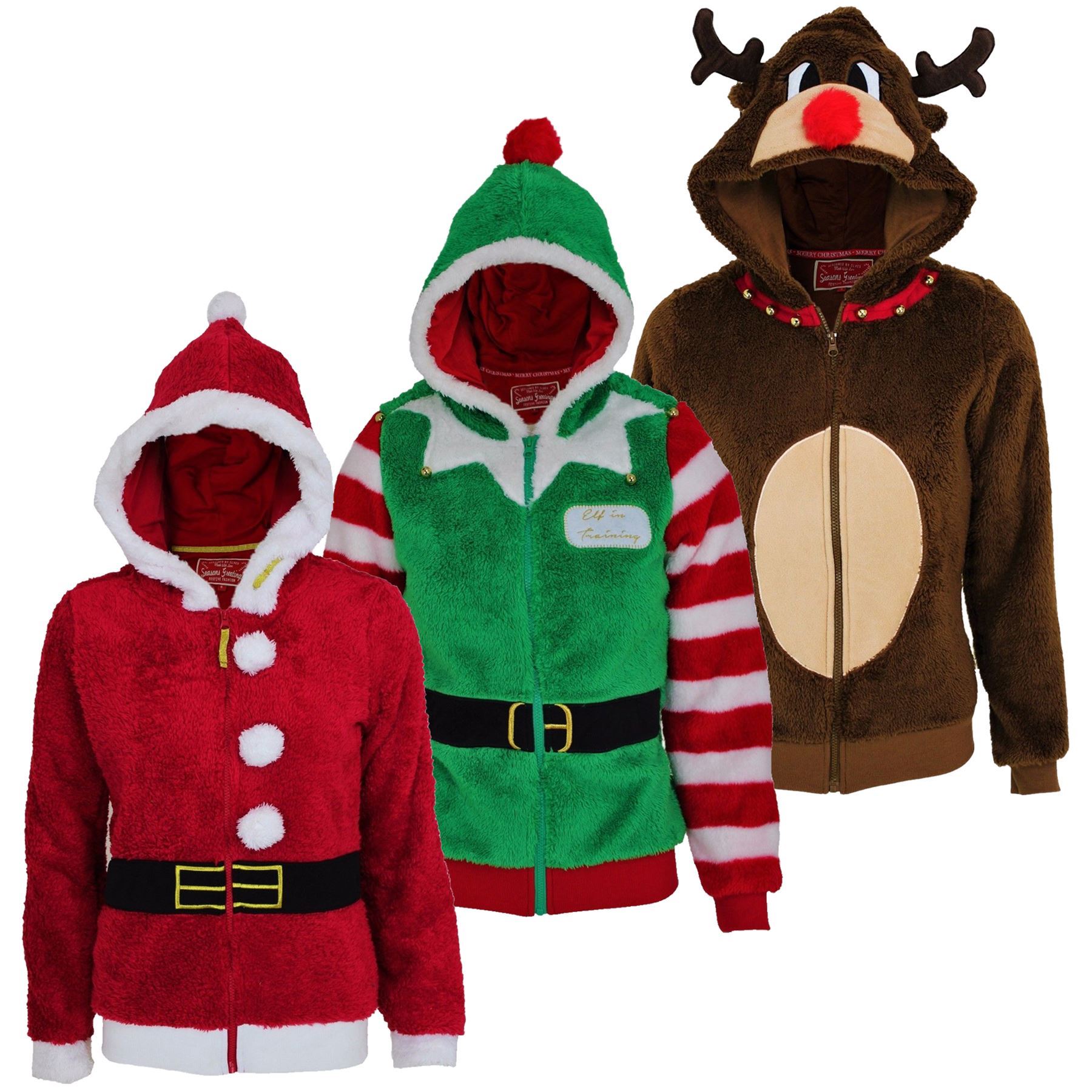 Women's Ladies Novelty Christmas 3D Zip Hoodie Xmas Reindeer Elf Santa Fleece eBay