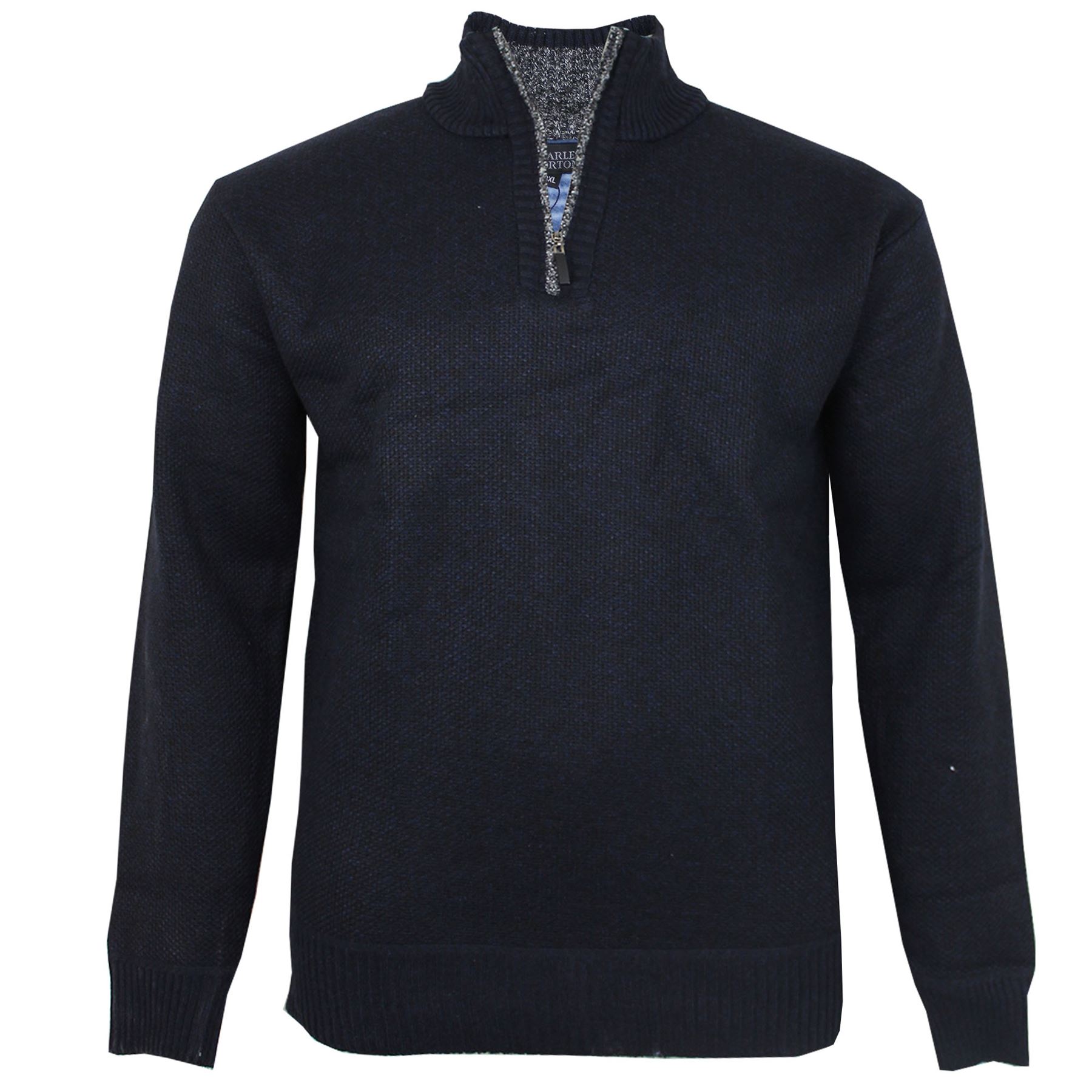 Homme Charles NORTON BIG taille DEMI ZIP Tricot Pull Carreaux Polaire Doublé Pull