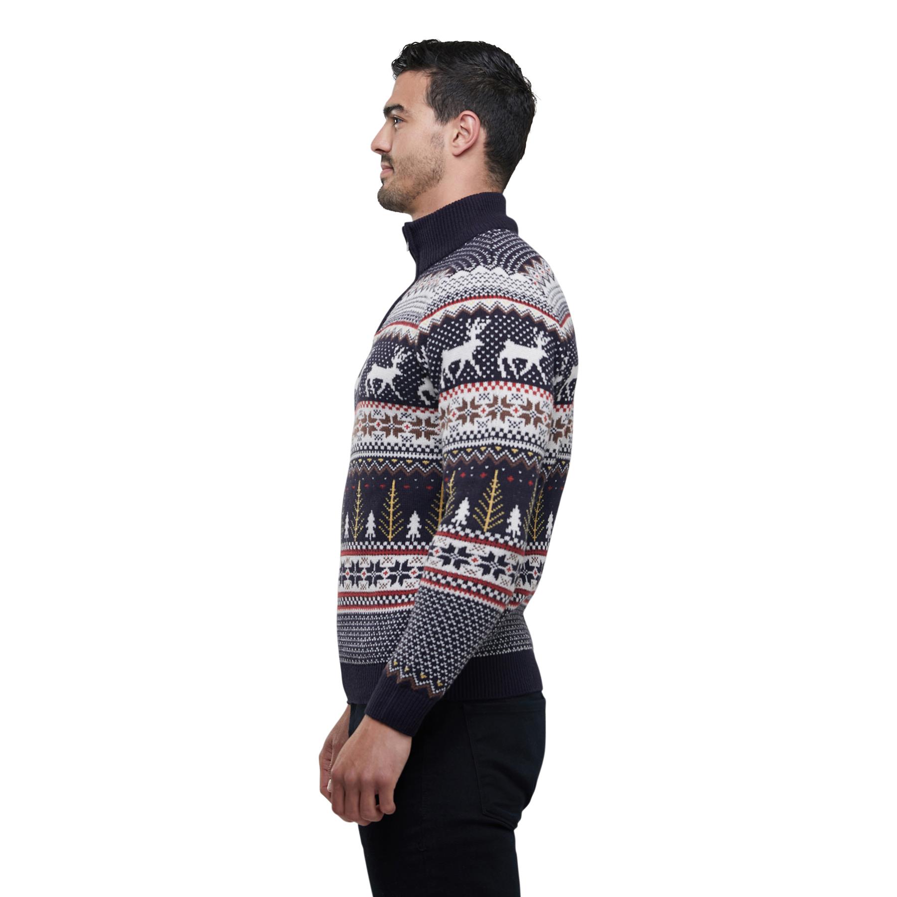 Mens Broken Standard Long Sleeve Thin Knitted Funnel Neck Zip Up Sweater Jumper