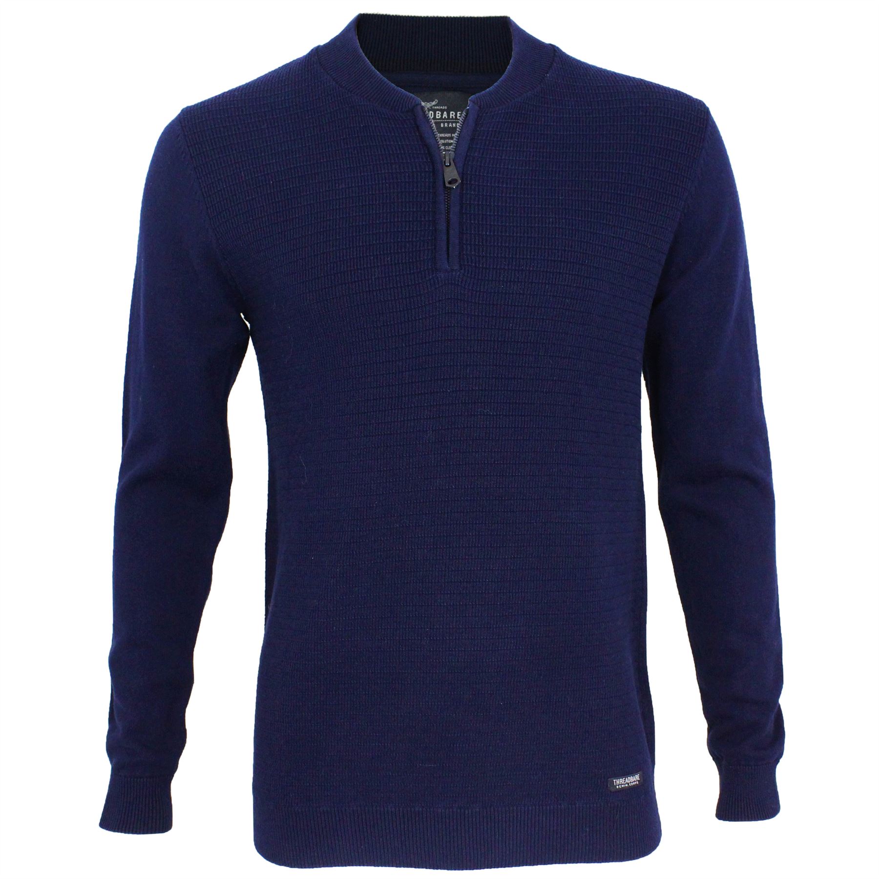 Mens Textured Knit Cotton Half Zip Baseball Collar Jumper Pullover By