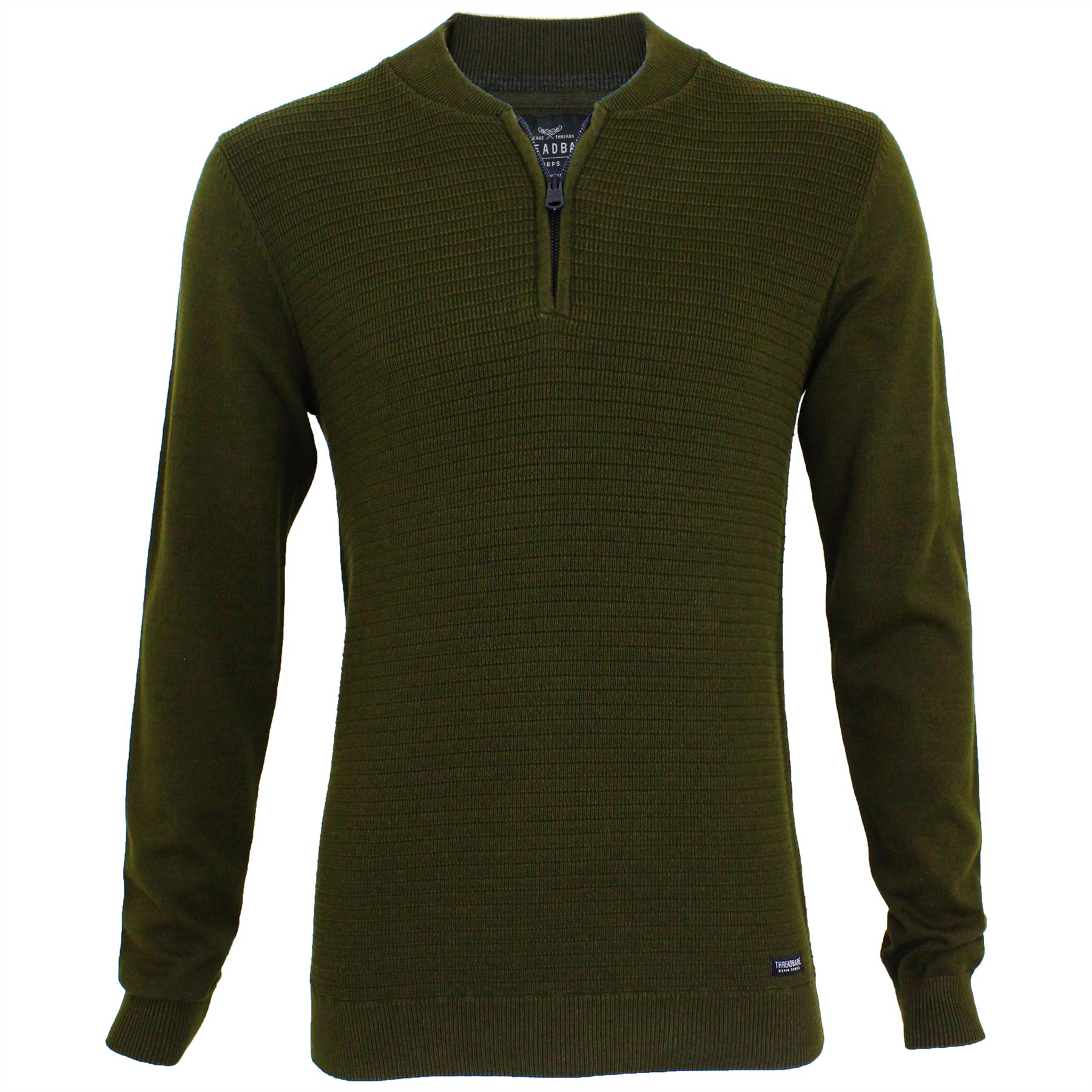 Mens Textured Knit Cotton Half Zip Baseball Collar Jumper Pullover By