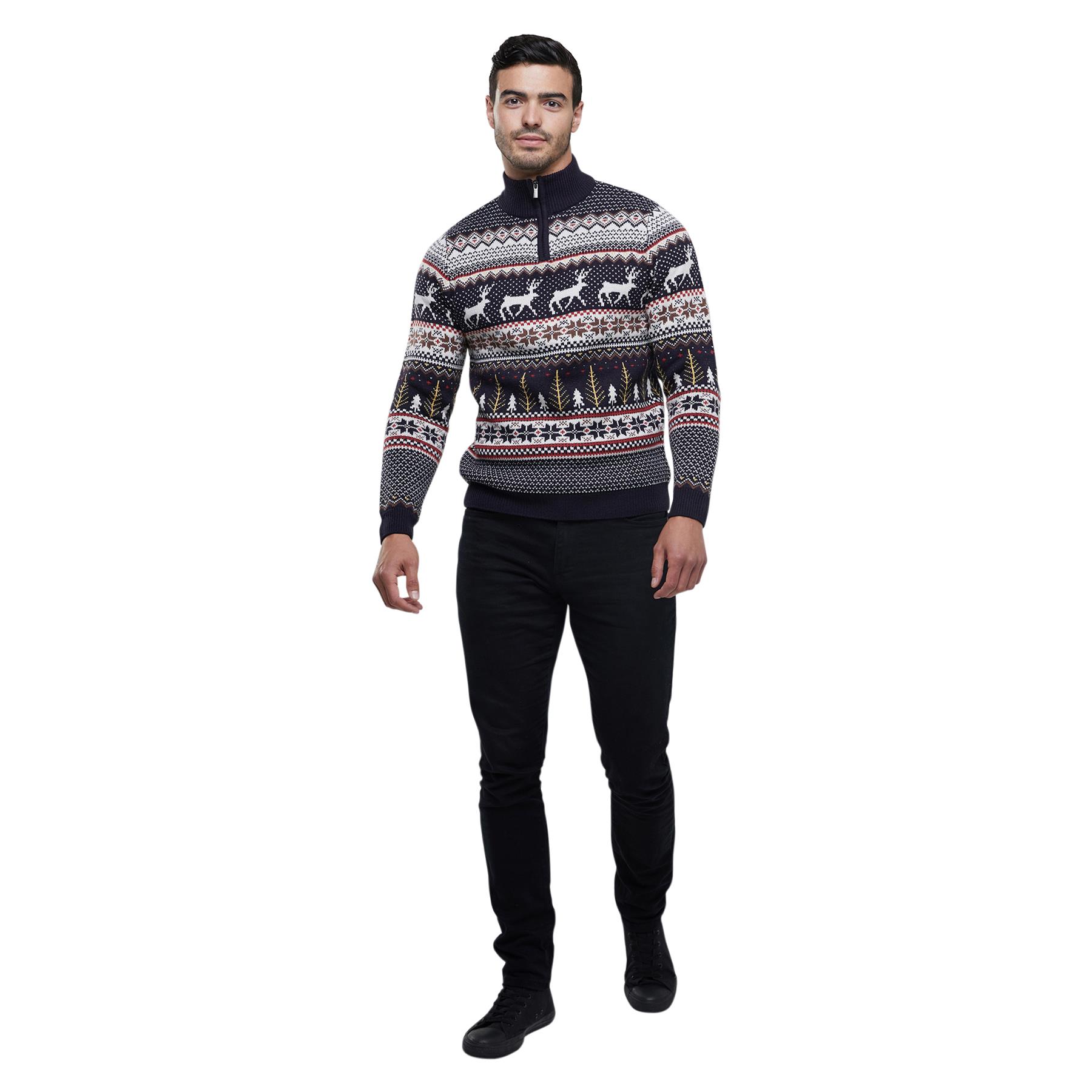 Mens Broken Standard Long Sleeve Thin Knitted Funnel Neck Zip Up Sweater Jumper