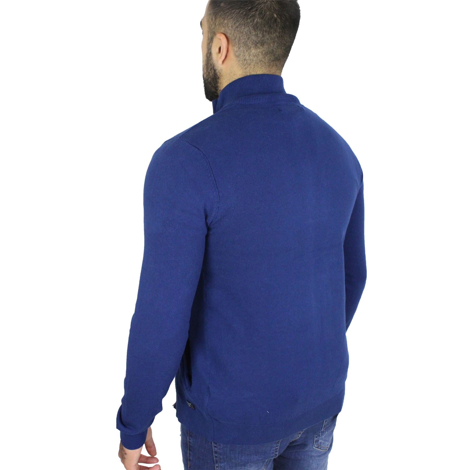 Mens Broken Standard Long Sleeve Thin Knitted Funnel Neck Zip Up Sweater Jumper