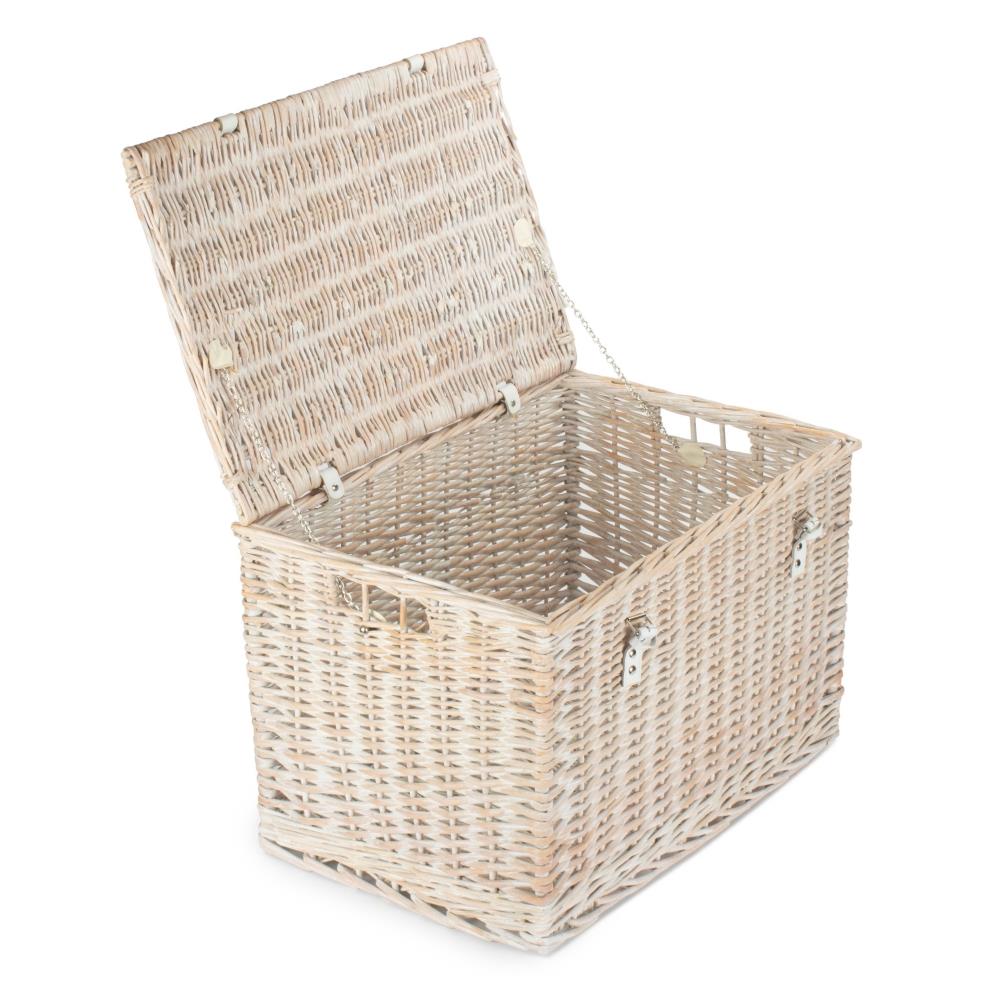 61cm White Wash Chest Picnic Wicker Basket - Picture 30 of 36
