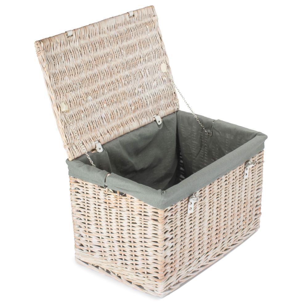 61cm White Wash Chest Picnic Wicker Basket - Picture 20 of 36
