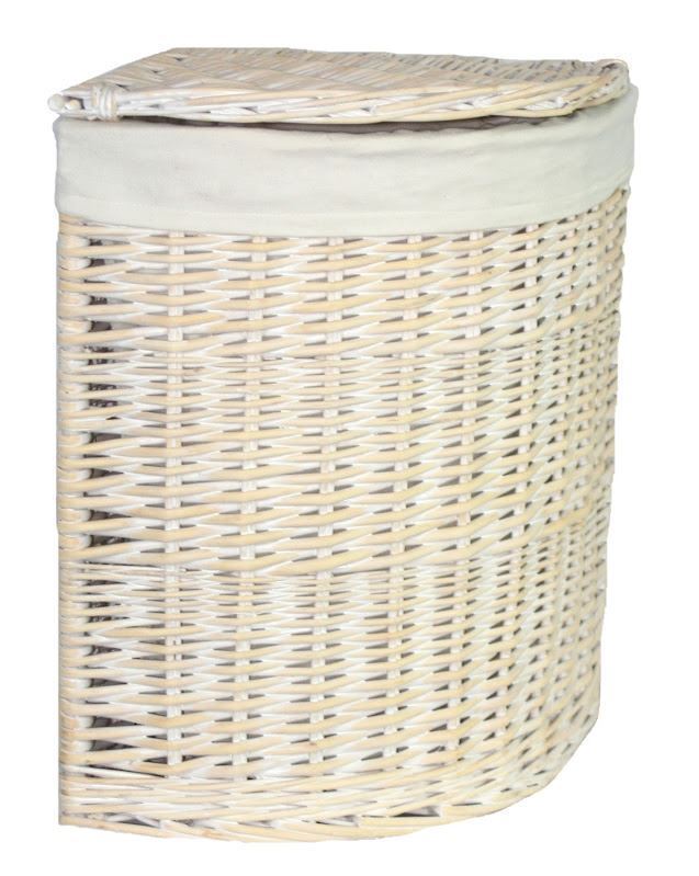 Corner White Wash Laundry Basket with a White Lining - Picture 6 of 26