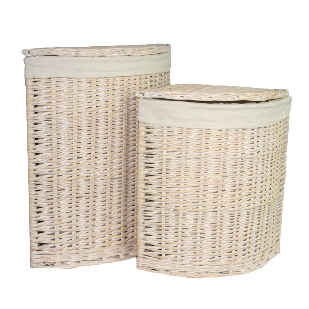 Corner White Wash Laundry Basket with a White Lining - Picture 13 of 26