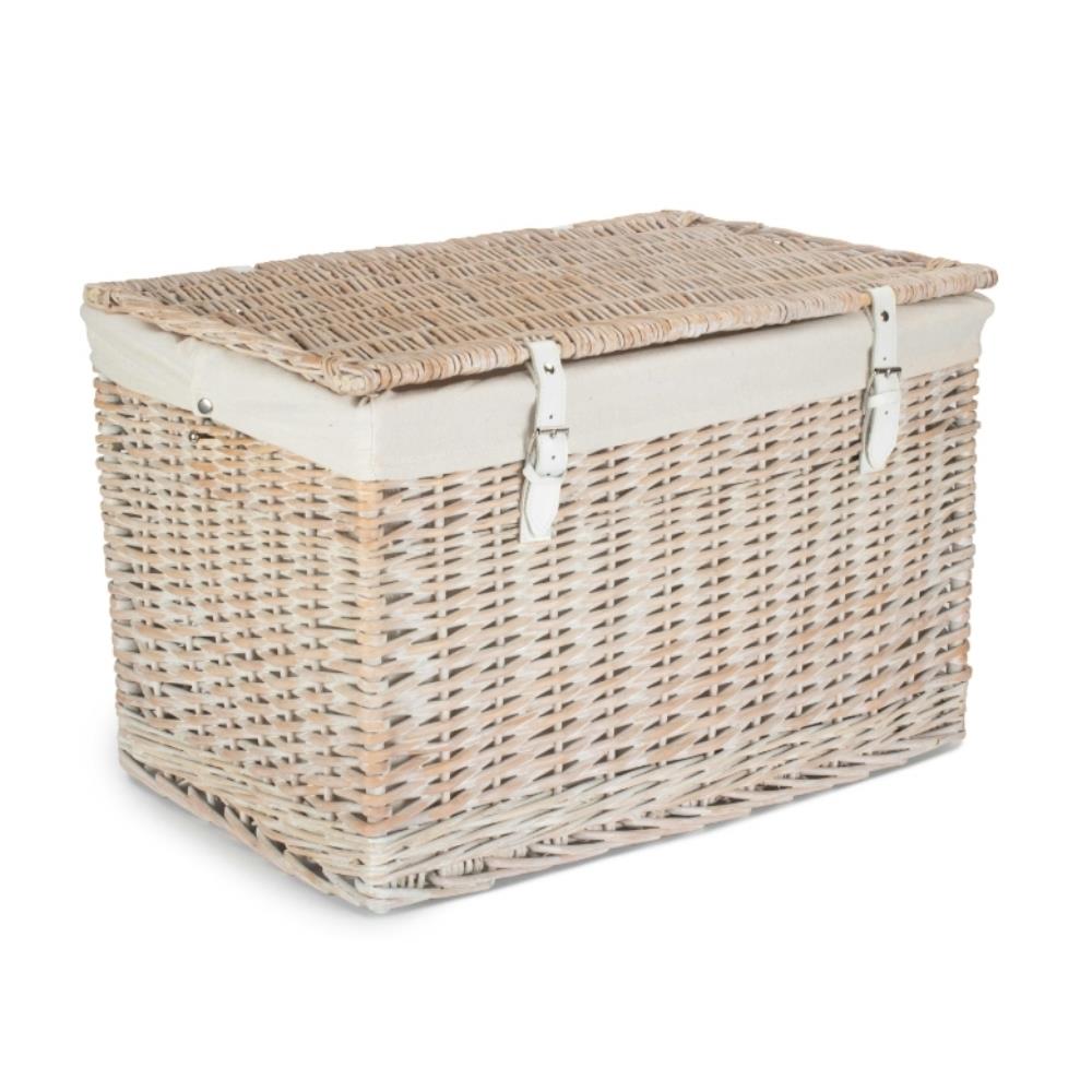 61cm White Wash Chest Picnic Wicker Basket - Picture 32 of 36