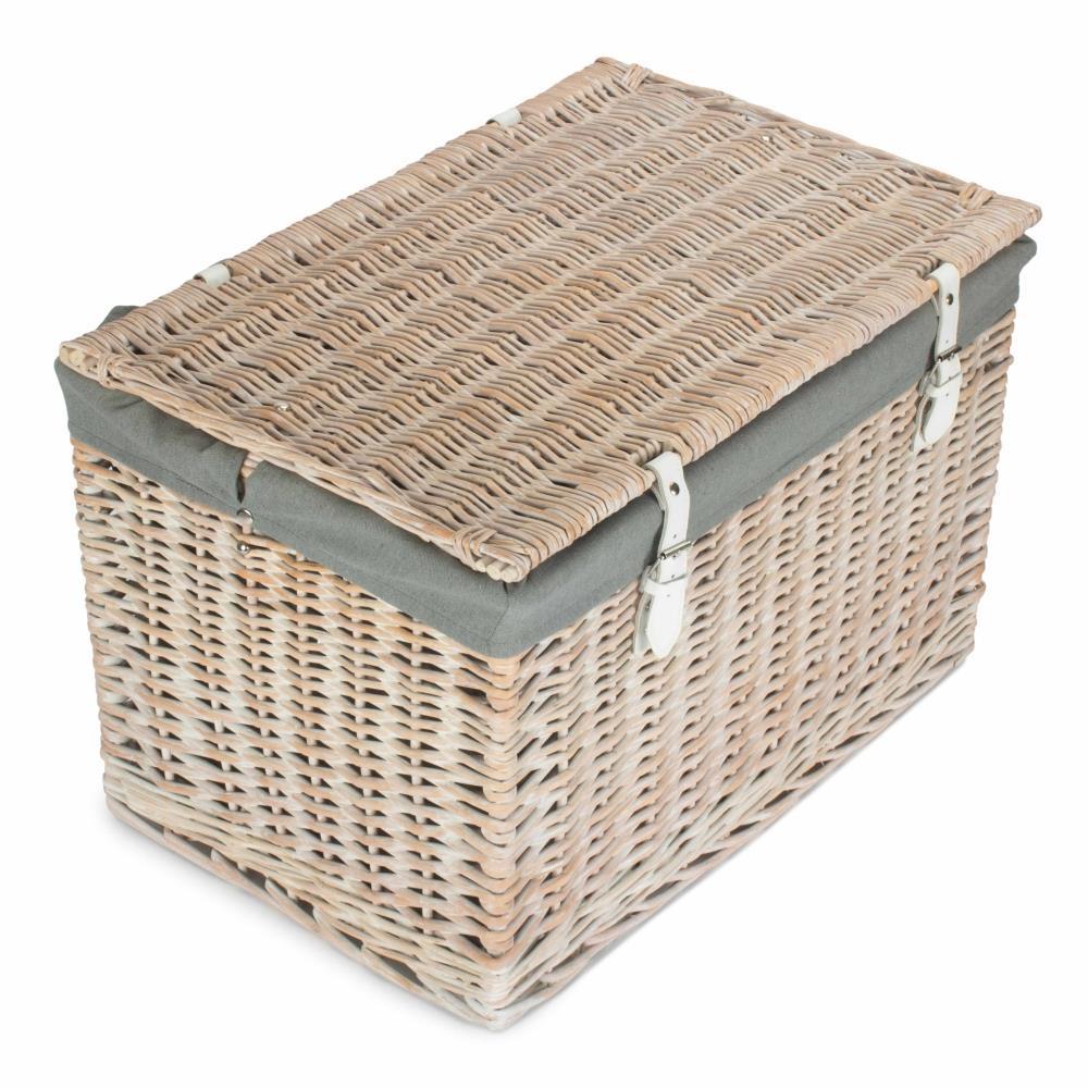 61cm White Wash Chest Picnic Wicker Basket - Picture 18 of 36