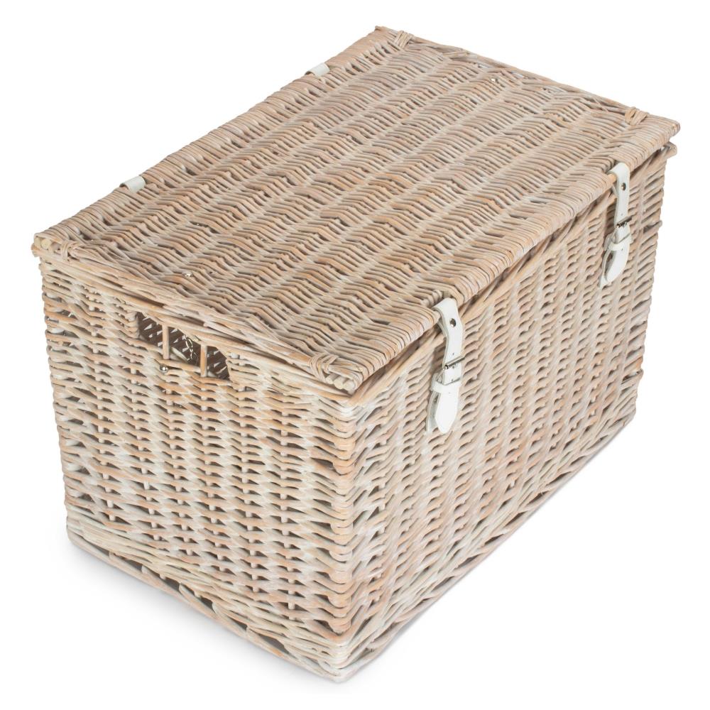 61cm White Wash Chest Picnic Wicker Basket - Picture 28 of 36