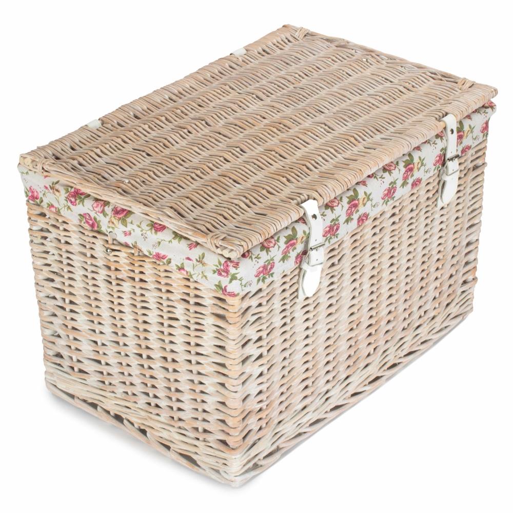 61cm White Wash Chest Picnic Wicker Basket - Picture 13 of 36