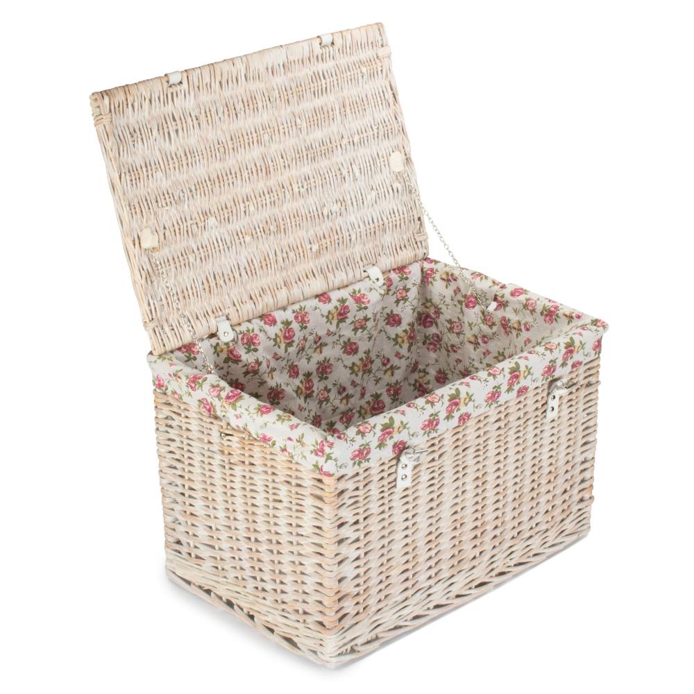 61cm White Wash Chest Picnic Wicker Basket - Picture 15 of 36