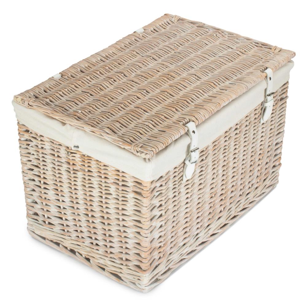 61cm White Wash Chest Picnic Wicker Basket - Picture 33 of 36