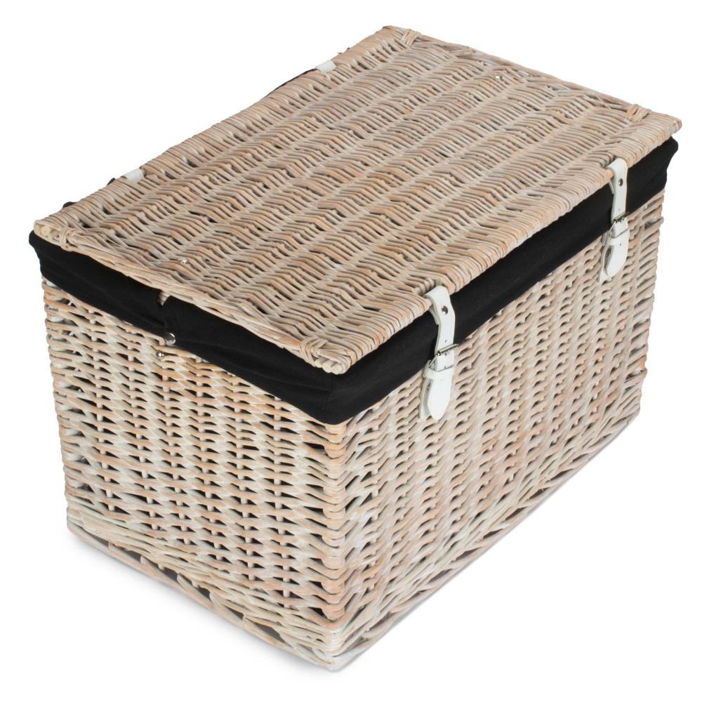 61cm White Wash Chest Picnic Wicker Basket - Picture 8 of 36
