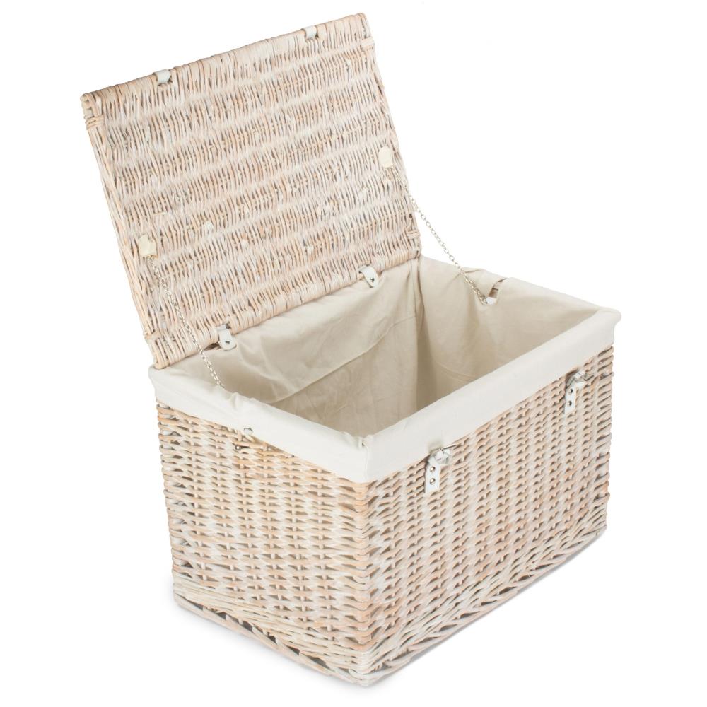 61cm White Wash Chest Picnic Wicker Basket - Picture 35 of 36
