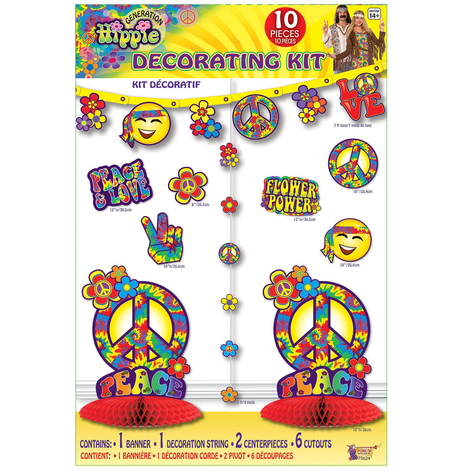 10 Piece Hippy Decorations Party Kit Flower Power Peace Sign Love