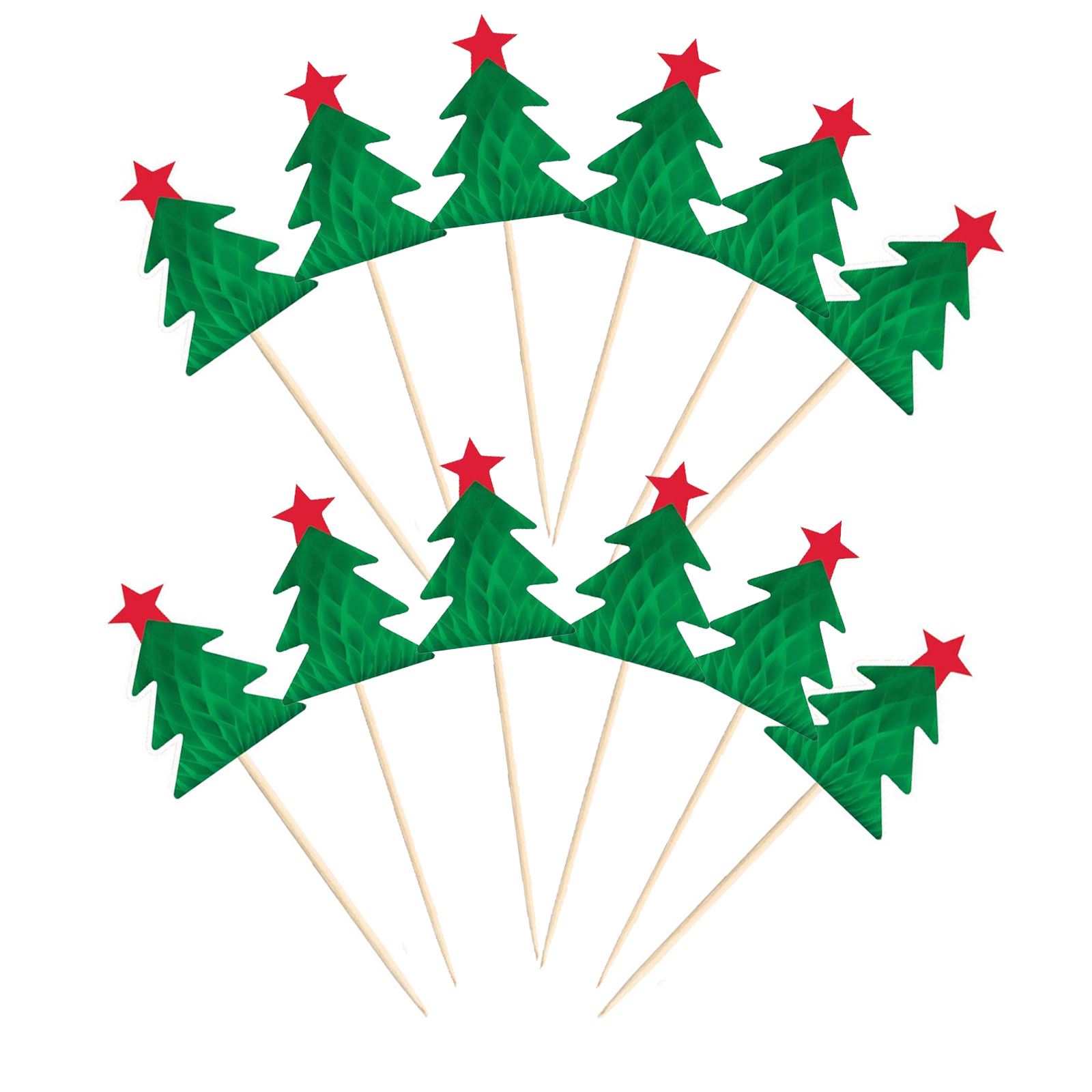 12 Buffet Food Picks Festive Christmas Tree Paper Honeycomb Party