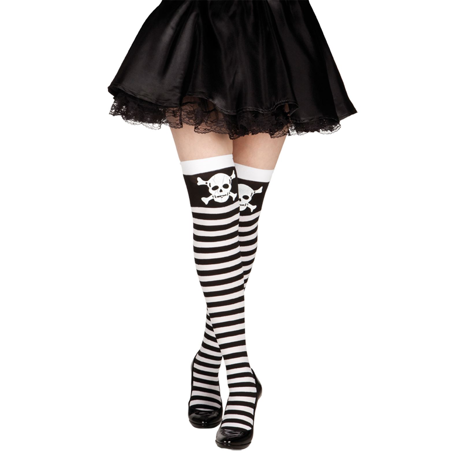 Costume//Nero Halloween Teschio E Ossa Incrociate Collant Calze Taglia Unica Nuovo con Etichetta