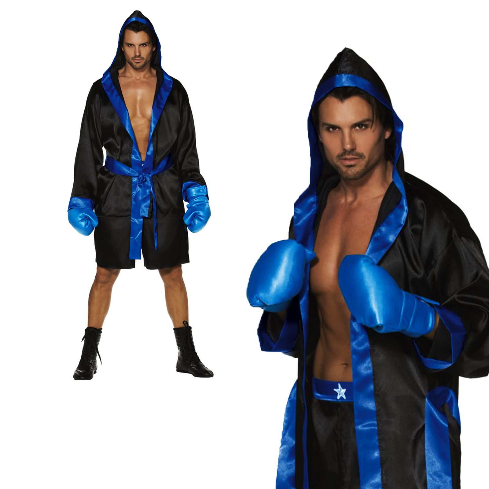 Adult Mens Boxing Boxer Fighter Sports Champion Robe Gloves Fancy Dress